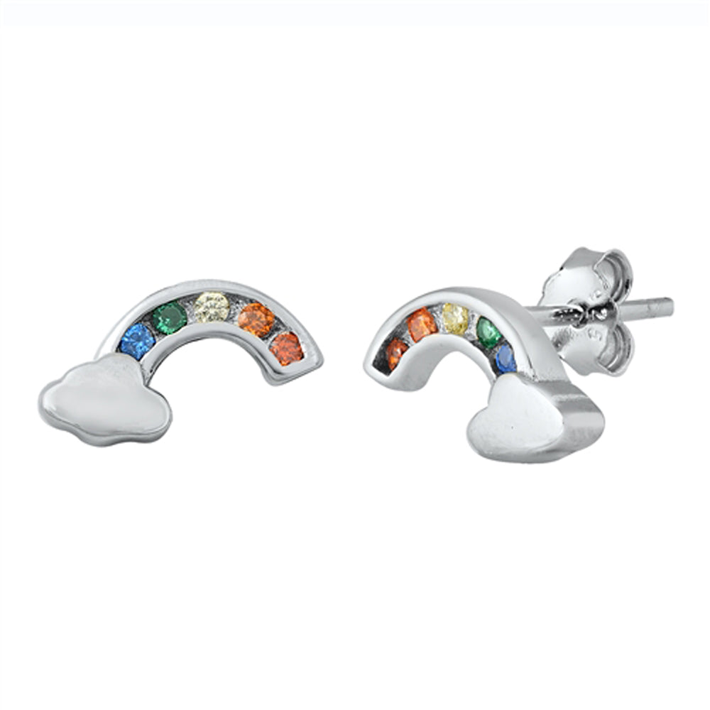 Sterling Silver Multicolor Rainbow Colorful Cloud Good Luck Earrings 925 New