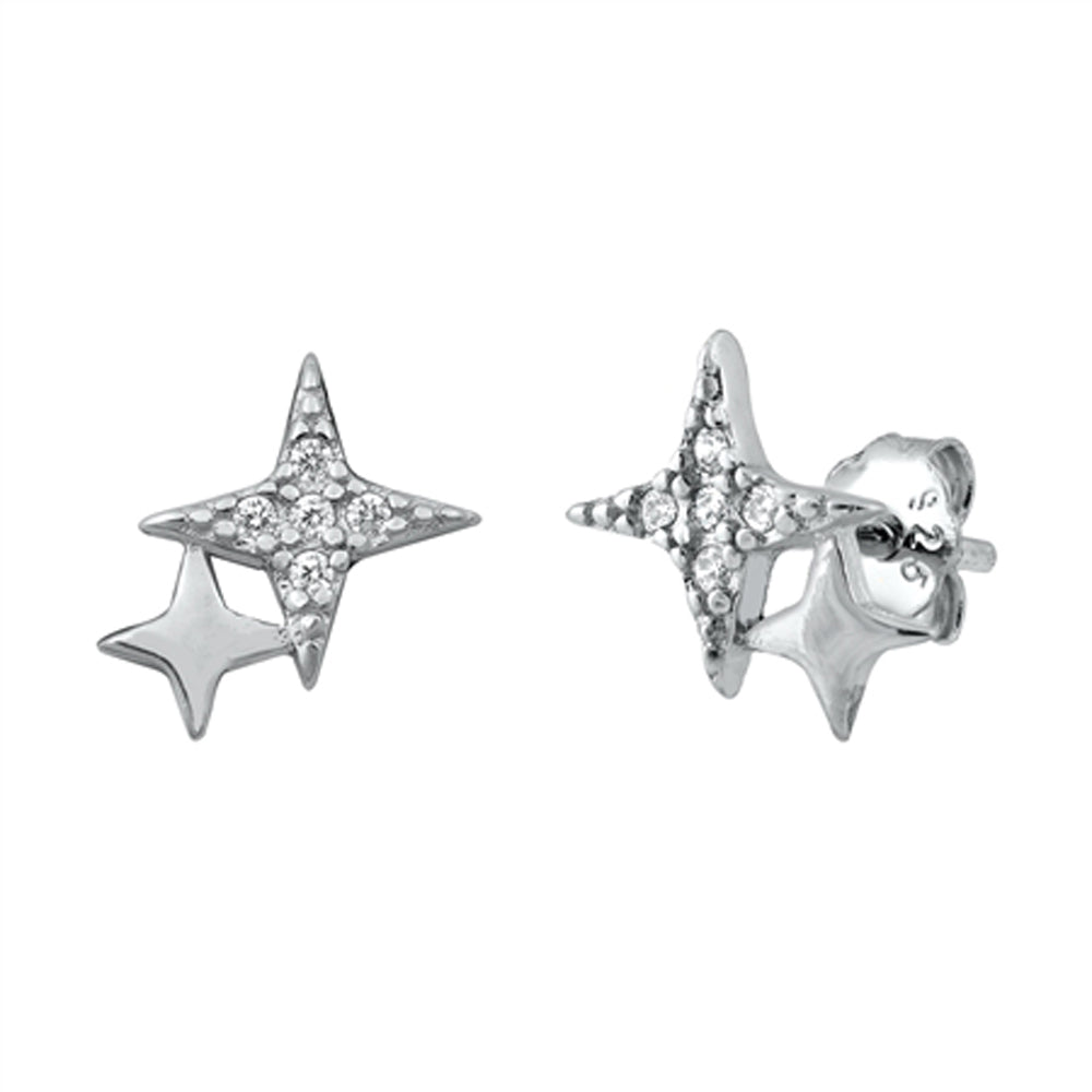 Sterling Silver Twinkle Star Night Sky Elegant Classic Earrings Clear CZ 925 New
