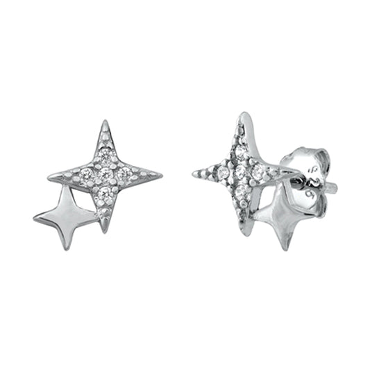 Sterling Silver Twinkle Star Night Sky Elegant Classic Earrings Clear CZ 925 New