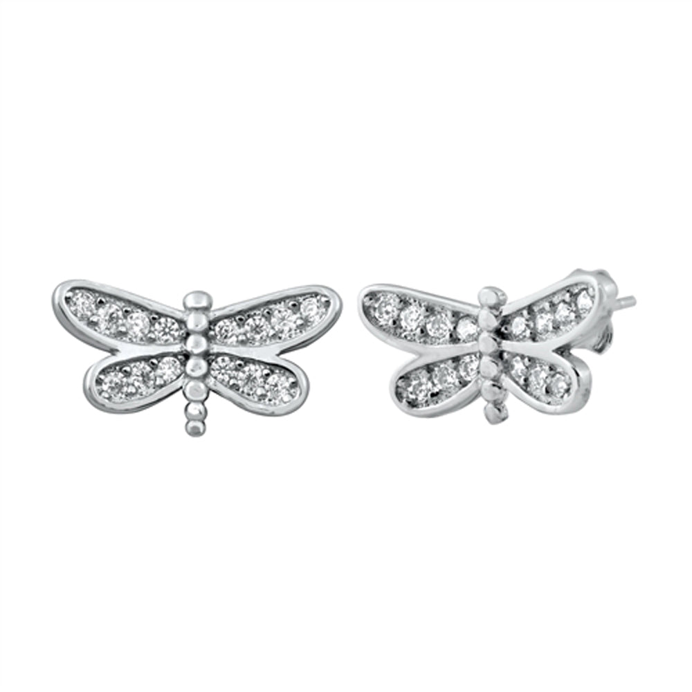 Sterling Silver Dragonfly Animal Insect Bug Garden Earrings Clear CZ 925 New