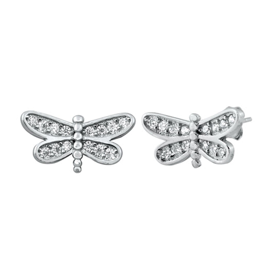 Sterling Silver Dragonfly Animal Insect Bug Garden Earrings Clear CZ 925 New