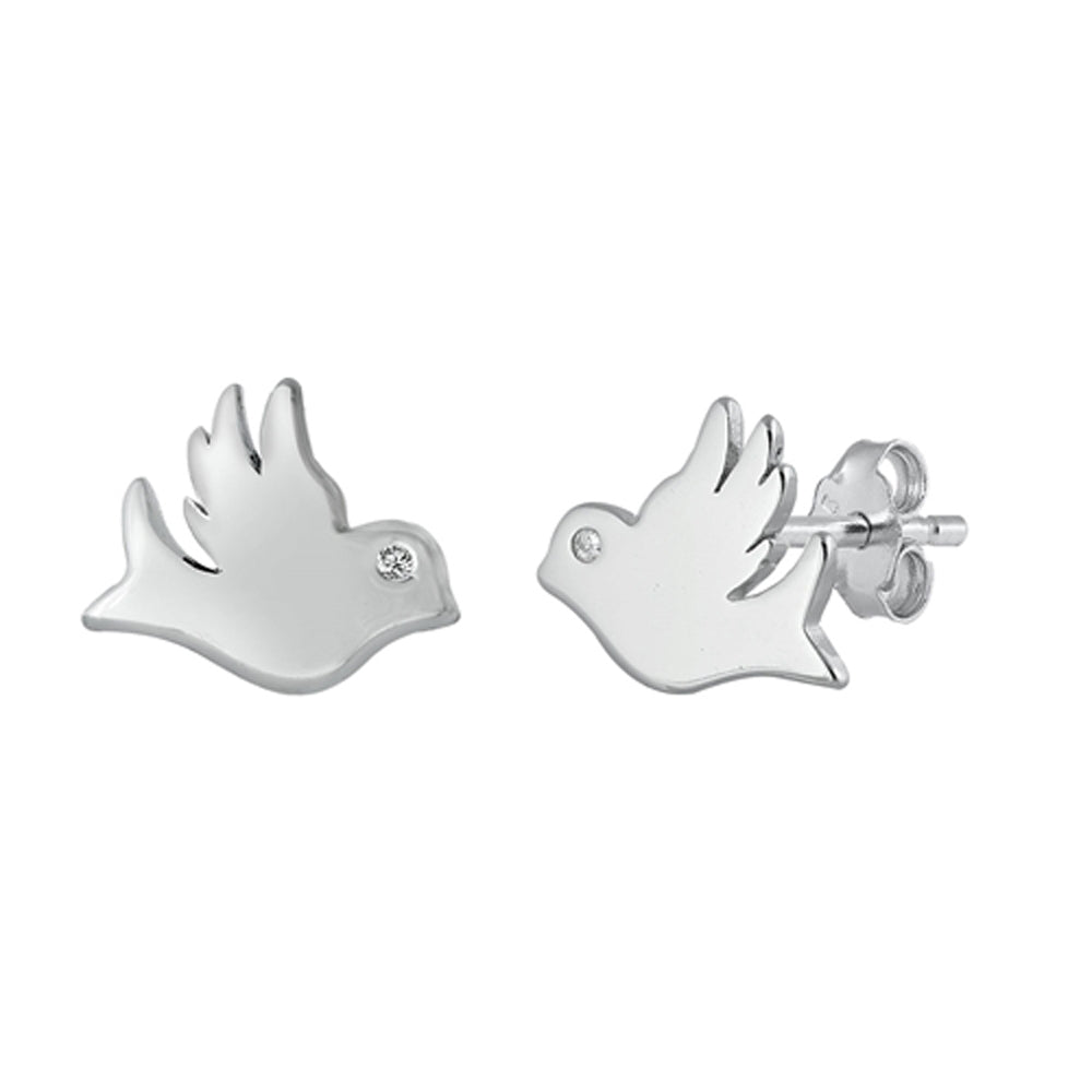 Sterling Silver Simple Bird Animal High Polish Sparrow Fly Earrings 925 New