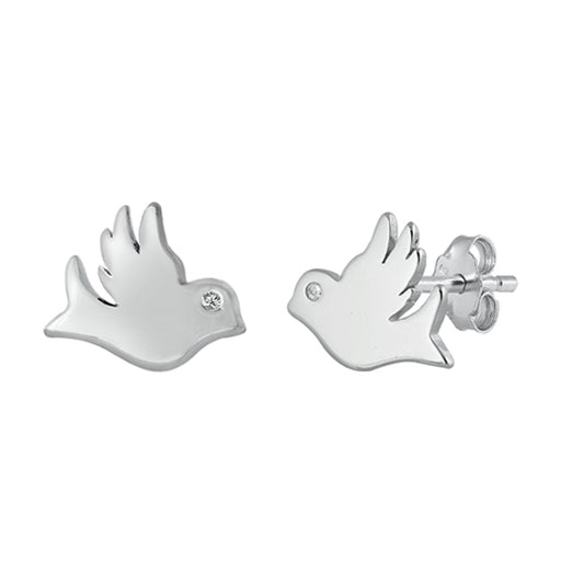 Sterling Silver Simple Bird Animal High Polish Sparrow Fly Earrings 925 New