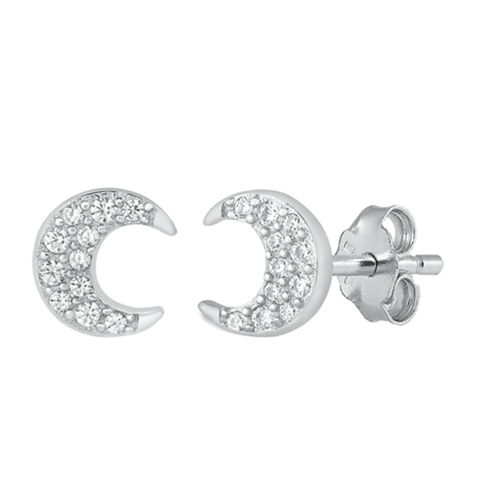 Sterling Silver Crescent Moon Cluster Mystic Space Cute Earrings 925 New