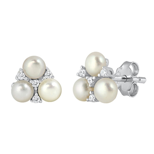 Sterling Silver Elegant Vintage Romantic Earrings Freshwater Pearl Clear CZ 925
