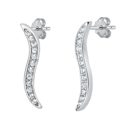 Sterling Silver Elegant Wave Elongated Drop Journey Earrings 925 New