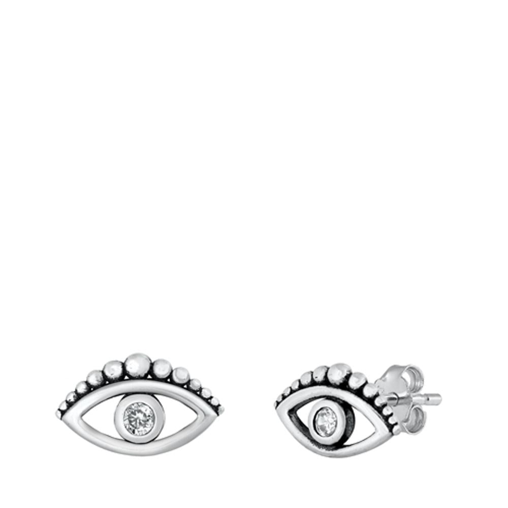 Sterling Silver Beautiful Studded Bali Eye Earrings 925 New