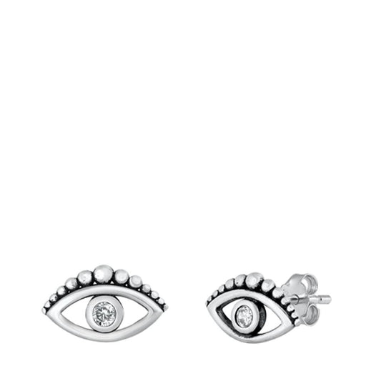 Sterling Silver Beautiful Studded Bali Eye Earrings 925 New