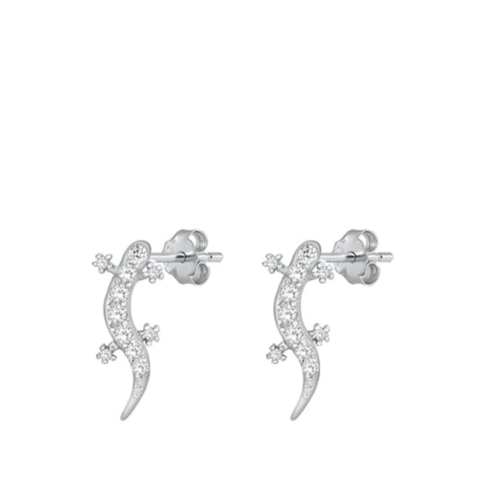 Sterling Silver Classic Clear CZ Lizard Gecko Reptile Earrings 925 New