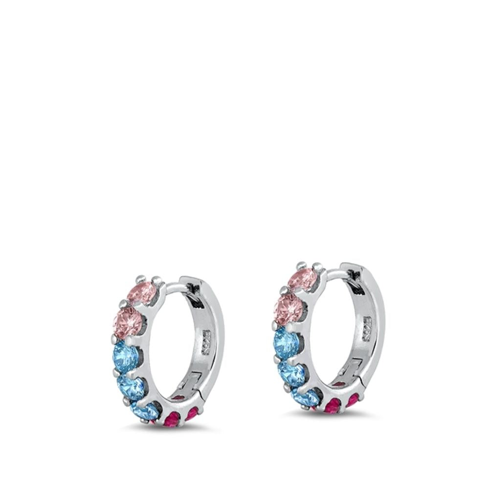 Sterling Silver Unique Multicolor CZ Hoop High Polished Earrings 925 New