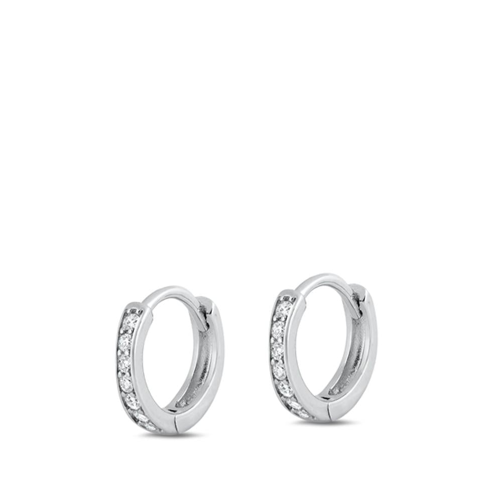 Sterling Silver Classic Clear CZ Classic Hoop High Polished Earrings 925 New