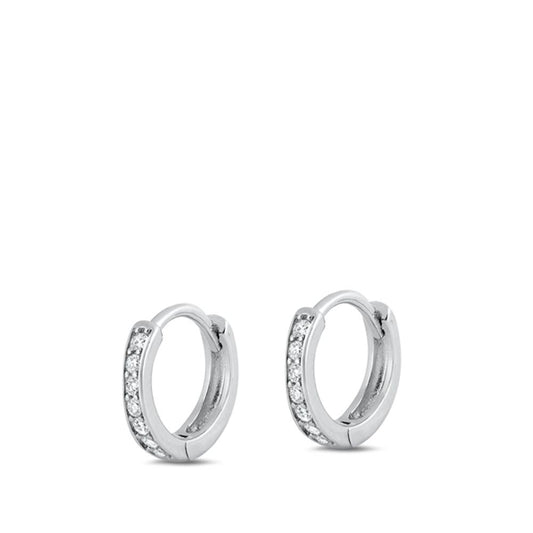 Sterling Silver Classic Clear CZ Classic Hoop High Polished Earrings 925 New