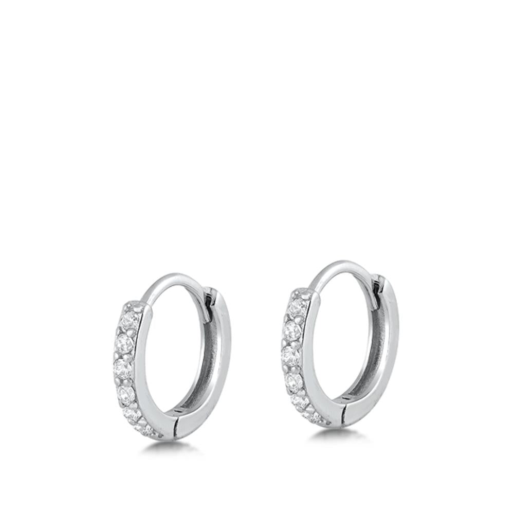 Sterling Silver Wholesale Clear CZ Hoop High Polished Earrings 925 New