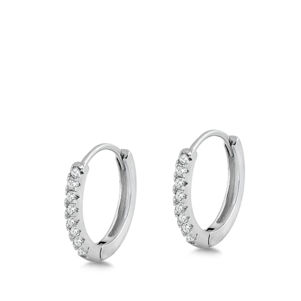 Sterling Silver Fashion Clear CZ Studded Hoop High Polished Earrings 925 New