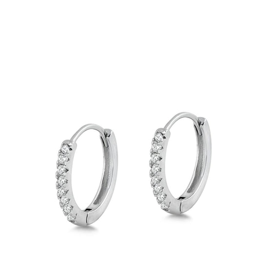 Sterling Silver Fashion Clear CZ Studded Hoop High Polished Earrings 925 New