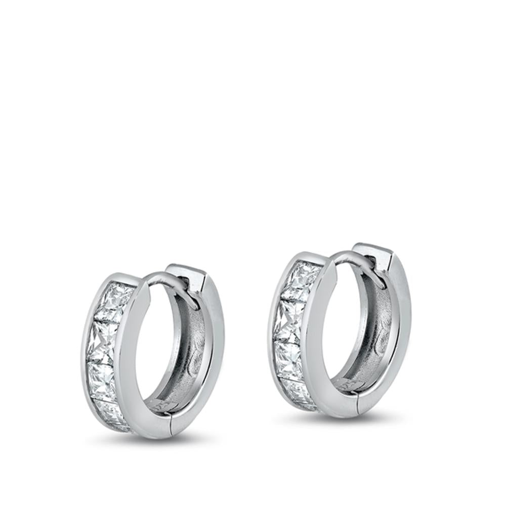 Sterling Silver Cute Clear CZ Elegant Studded Hoop High Polished Earrings 925