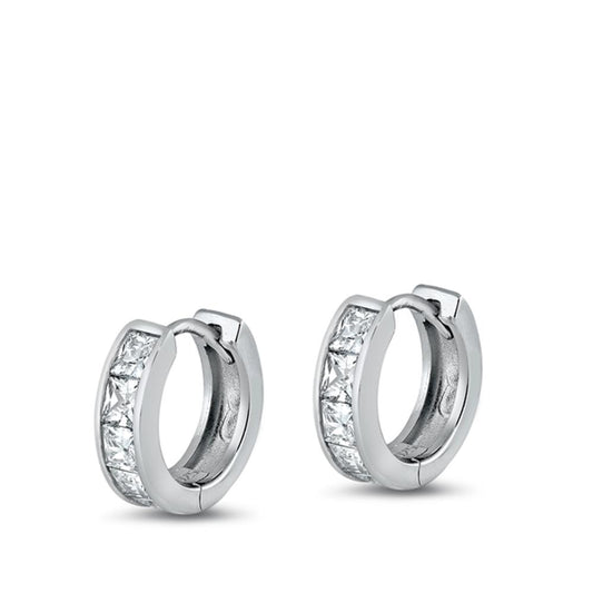 Sterling Silver Cute Clear CZ Elegant Studded Hoop High Polished Earrings 925