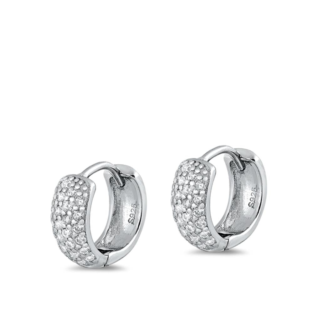 Sterling Silver Classic Clear CZ Chunky Hoop High Polished Earrings 925 New