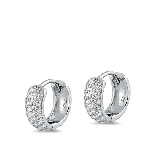 Sterling Silver Classic Clear CZ Chunky Hoop High Polished Earrings 925 New