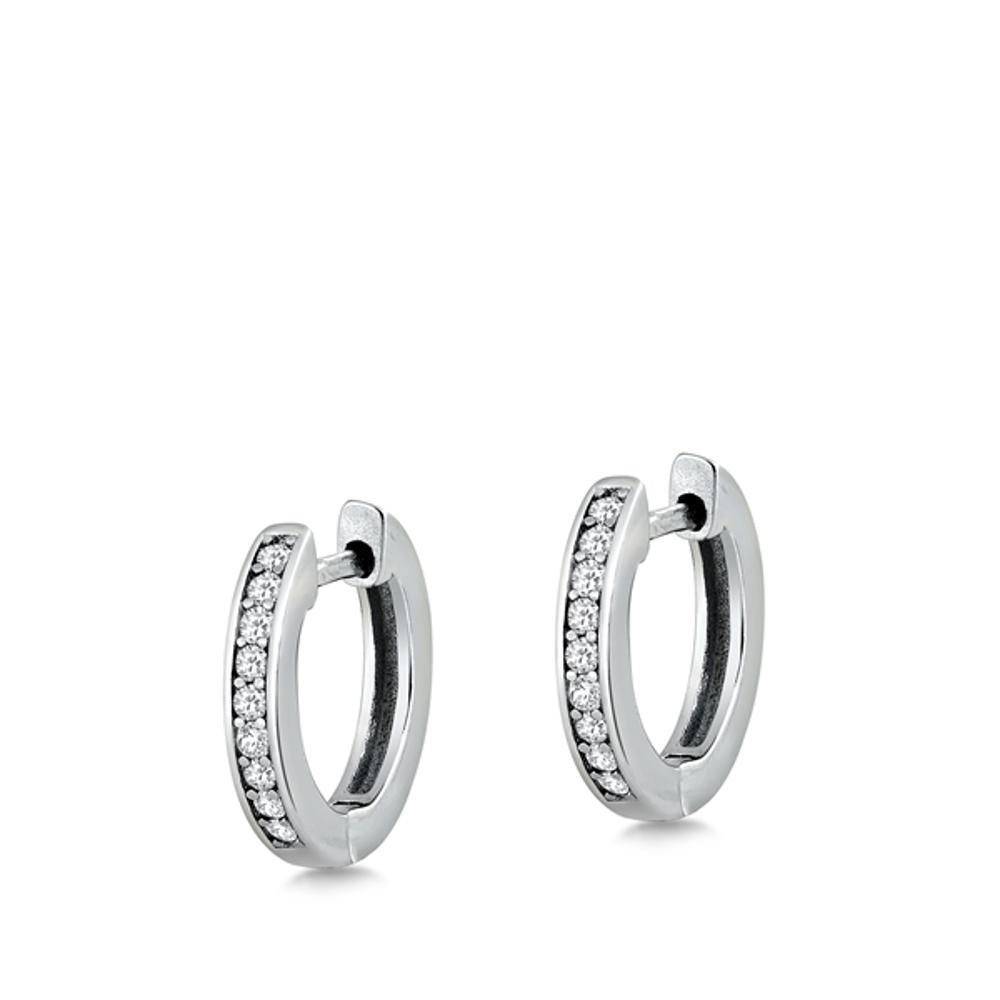 Sterling Silver Classic Clear CZ Hoop High Polished Earrings 925 New