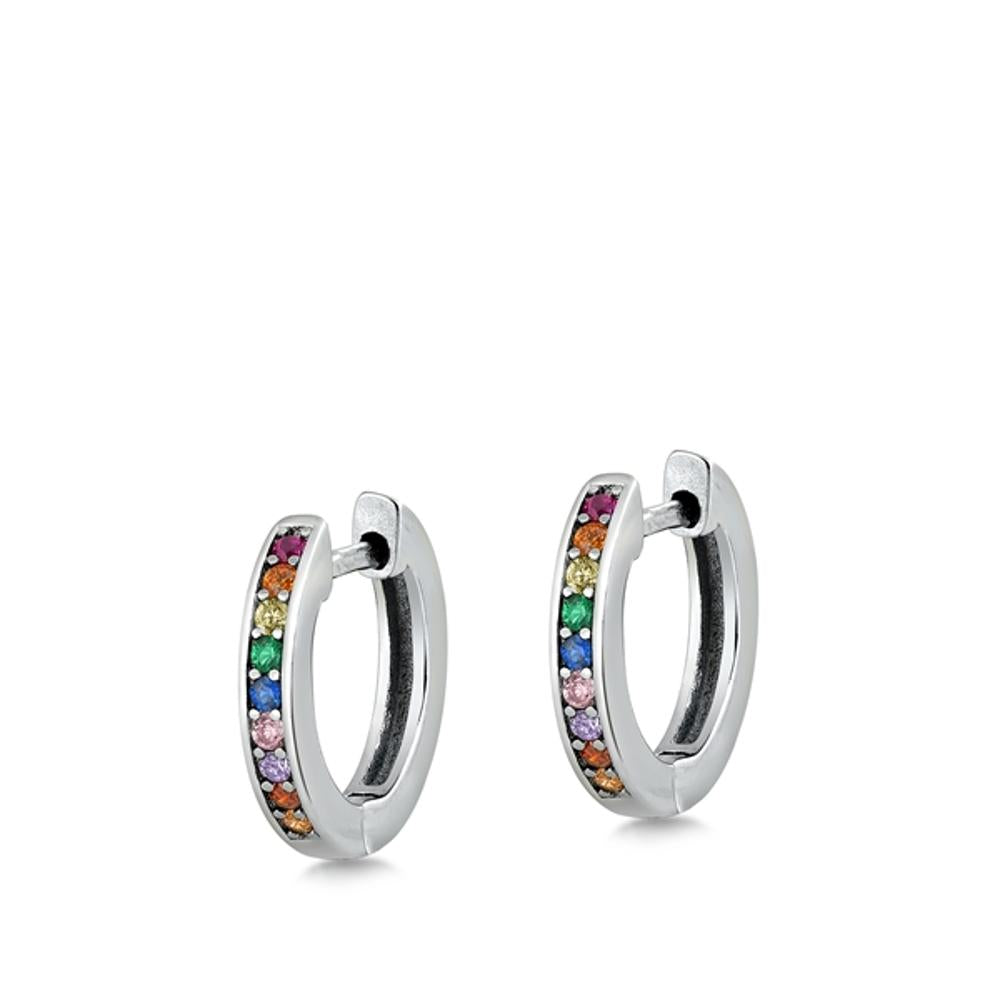 Sterling Silver Cute Multicolor CZ Rainbow Pride Hoop High Polished Earrings 925