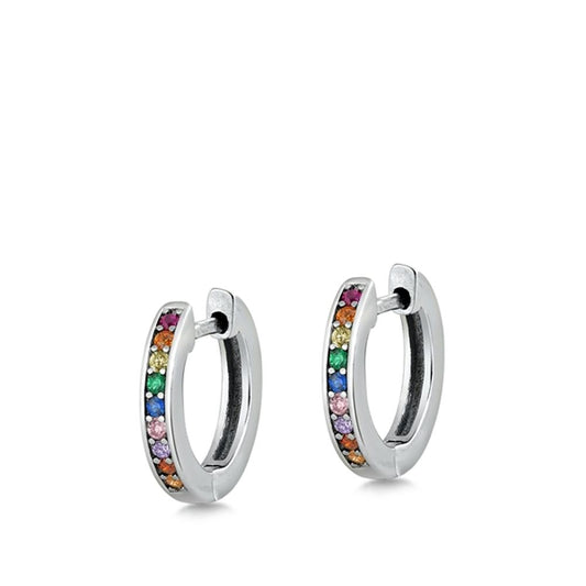 Sterling Silver Cute Multicolor CZ Rainbow Pride Hoop High Polished Earrings 925