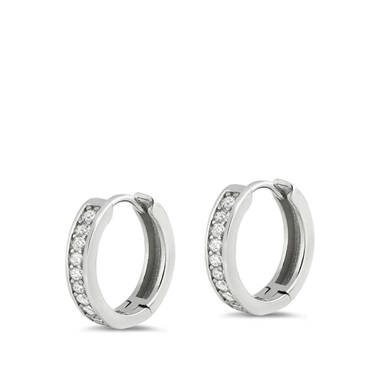 Sterling Silver Cute Clear CZ Studded Hoop High Polished Earrings 925 New
