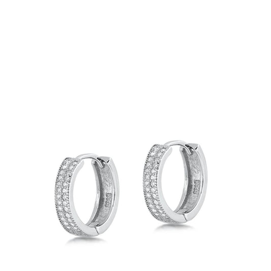 Sterling Silver Unique Clear CZ Classic Hoop High Polished Earrings 925 New
