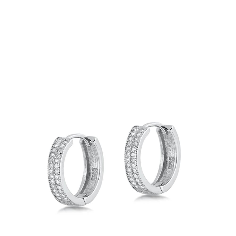 Sterling Silver Unique Clear CZ Classic Hoop High Polished Earrings 925 New