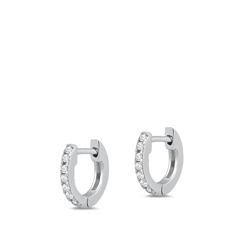 Sterling Silver Fashion Clear CZ Classic Simple Hoop High Polished Earrings 925