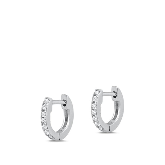 Sterling Silver Fashion Clear CZ Classic Simple Hoop High Polished Earrings 925