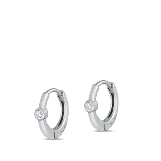 Sterling Silver Classic Clear CZ Minimalist Hoop High Polished Earrings 925 New