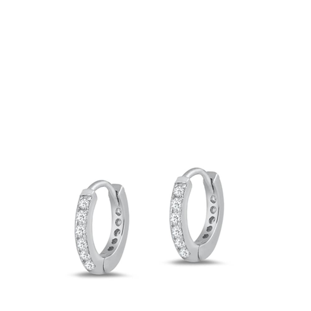 Sterling Silver Cute Clear CZ Classic Studded High Polished Hoop Earrings 925