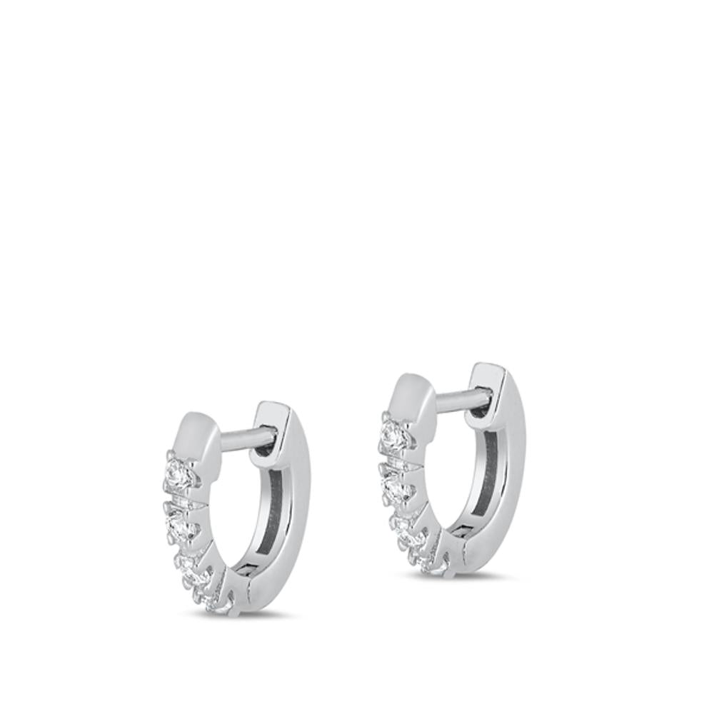 Sterling Silver Cute Clear CZ Elegant Studded Hoop High Polished Earrings 925
