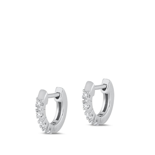 Sterling Silver Cute Clear CZ Elegant Studded Hoop High Polished Earrings 925