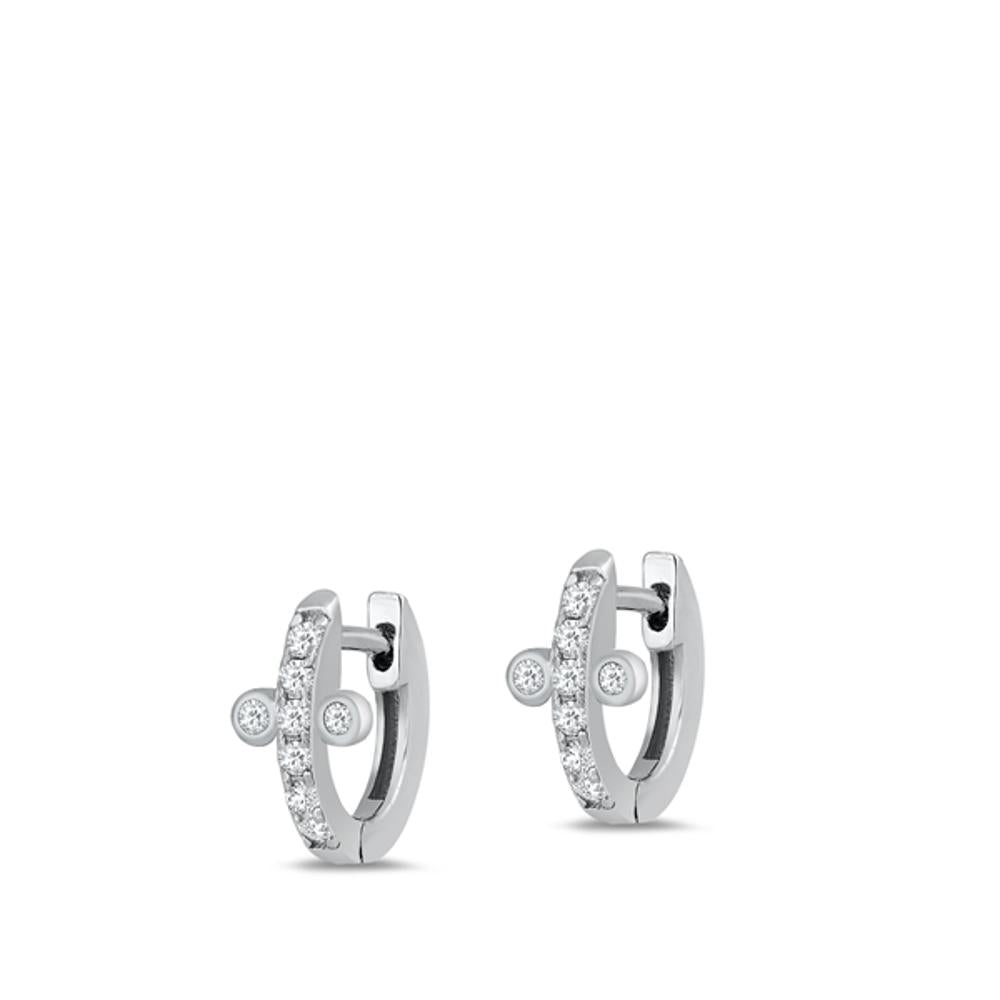 Sterling Silver Unique Clear CZ Studded Cross Hoop High Polished Earrings 925
