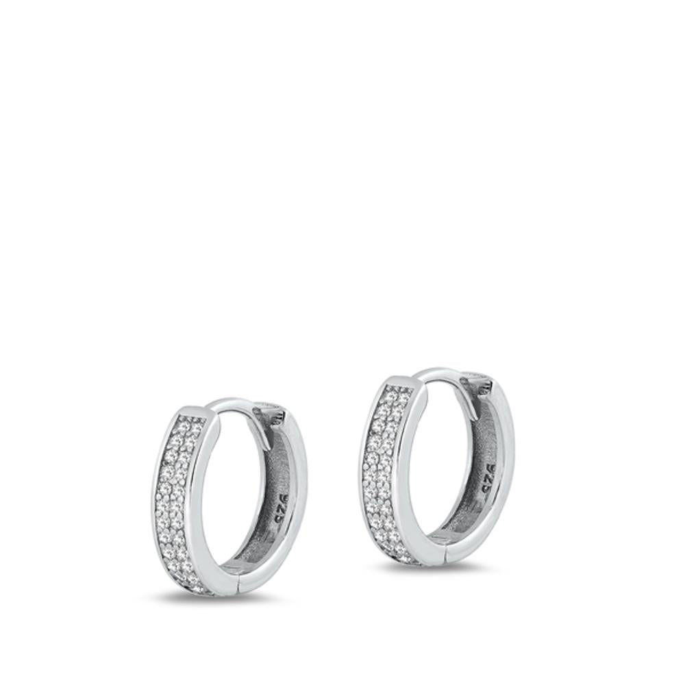 Sterling Silver Fashion Clear CZ Elegant Studded Hoop High Polished Earrings 925