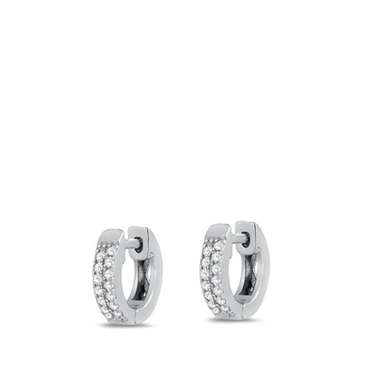 Sterling Silver Beautiful Clear CZ Studded High Polished Hoop Earrings 925 New