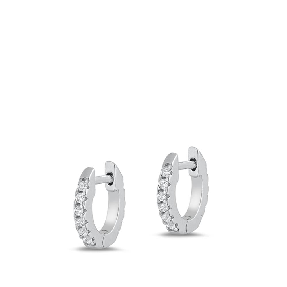 Sterling Silver Unique Clear CZ Studded Hoop High Polished Earrings 925 New
