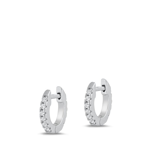 Sterling Silver Unique Clear CZ Studded Hoop High Polished Earrings 925 New