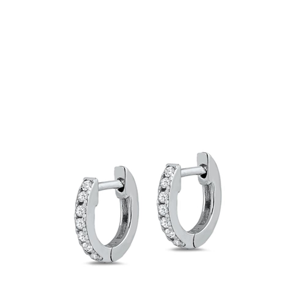 Sterling Silver Beautiful Clear CZ Classic High Polished Hoop Earrings 925 New