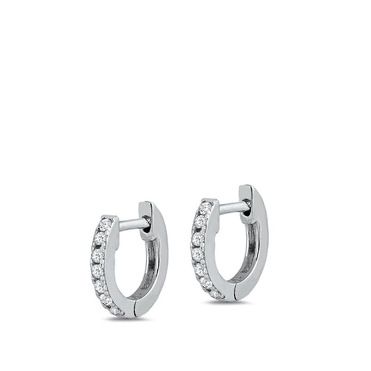 Sterling Silver Beautiful Clear CZ Classic High Polished Hoop Earrings 925 New