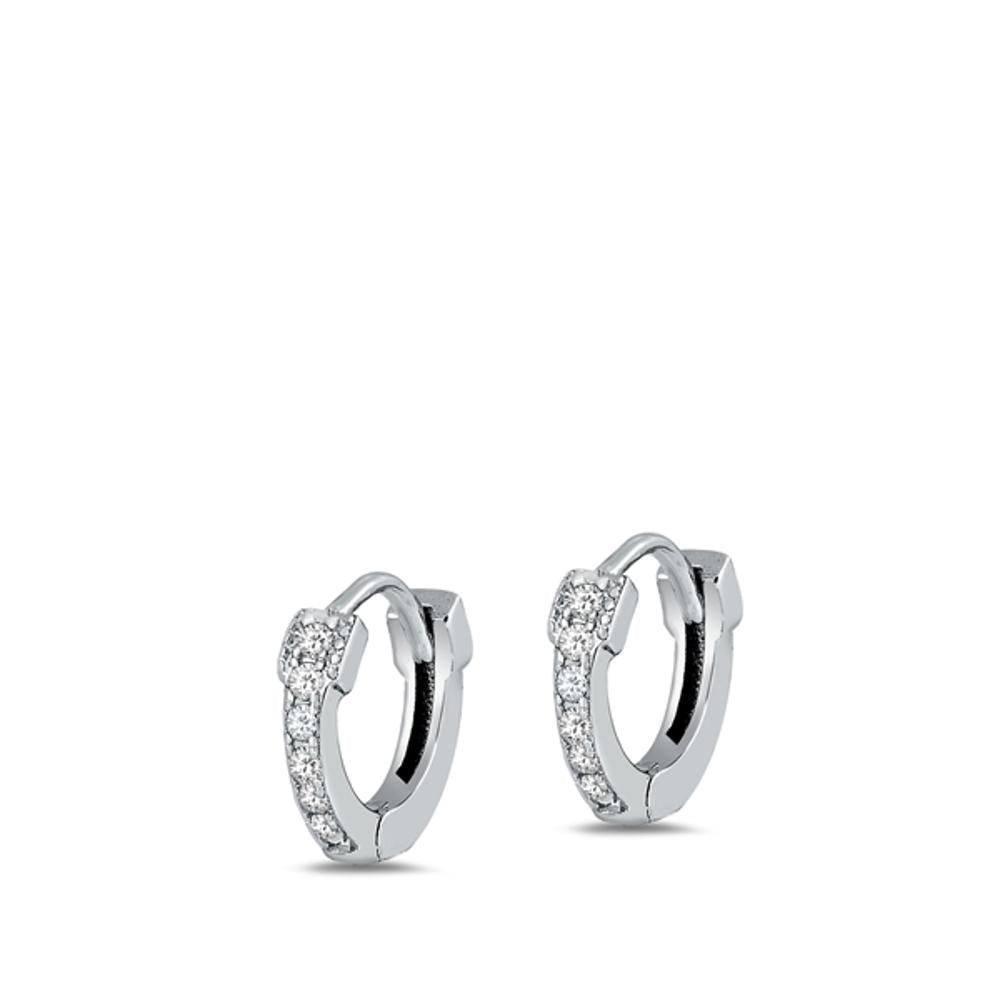 Sterling Silver Cute Clear CZ Elegant Studded Hoop High Polished Earrings 925
