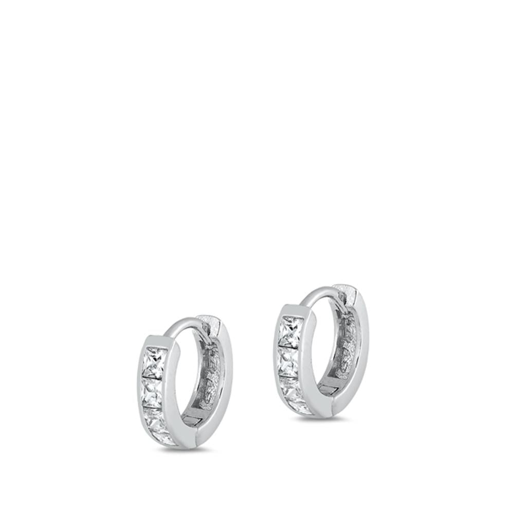 Sterling Silver Beautiful Clear CZ Classic Studded Hoop High Polished Earrings