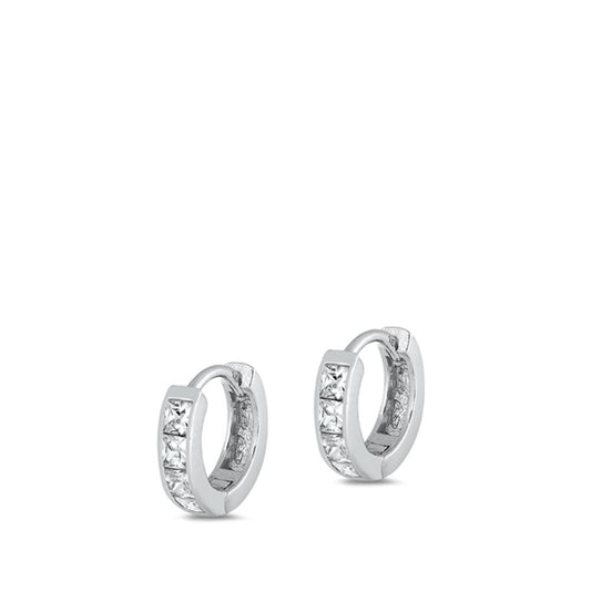 Sterling Silver Beautiful Clear CZ Classic Studded Hoop High Polished Earrings