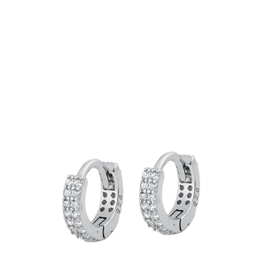 Sterling Silver Unique Clear CZ Studded High Polished Hoop Earrings 925 New