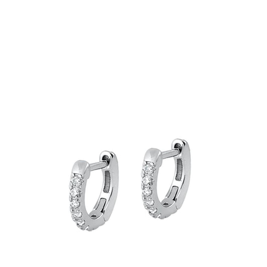 Sterling Silver Beautiful Clear CZ Studded High Polished Hoop Earrings 925 New