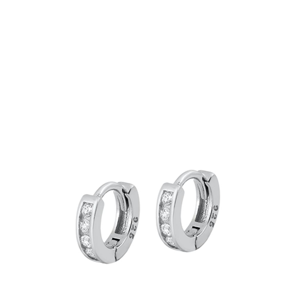 Sterling Silver Fashion Clear CZ Studded High Polished Hoop Earrings 925 New