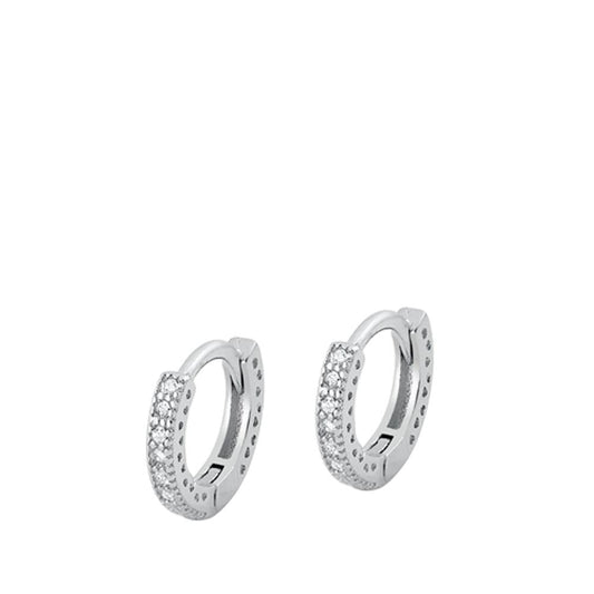Sterling Silver Unique Clear CZ Studded High Polished Hoop Earrings 925 New