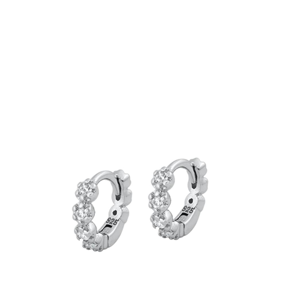 Sterling Silver Cute Clear CZ Studded High Polished Hoop Earrings 925 New